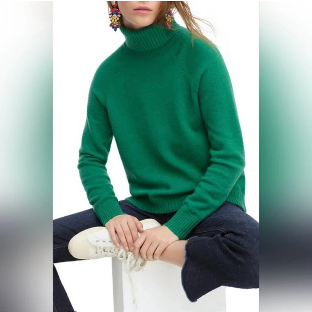 JCREW Wool Blend Raglan Sleeve Green Turtleneck High Low Sweater Size M